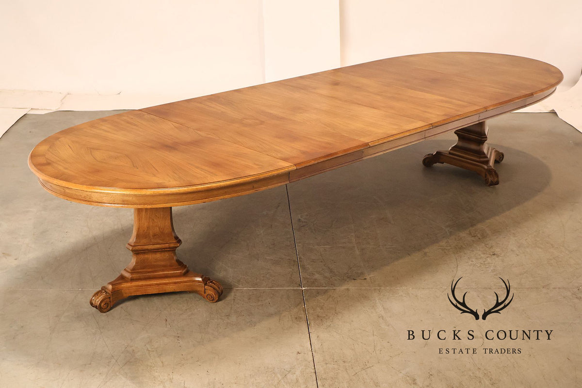 Neoclassical Style Walnut Double Pedestal Dining Table