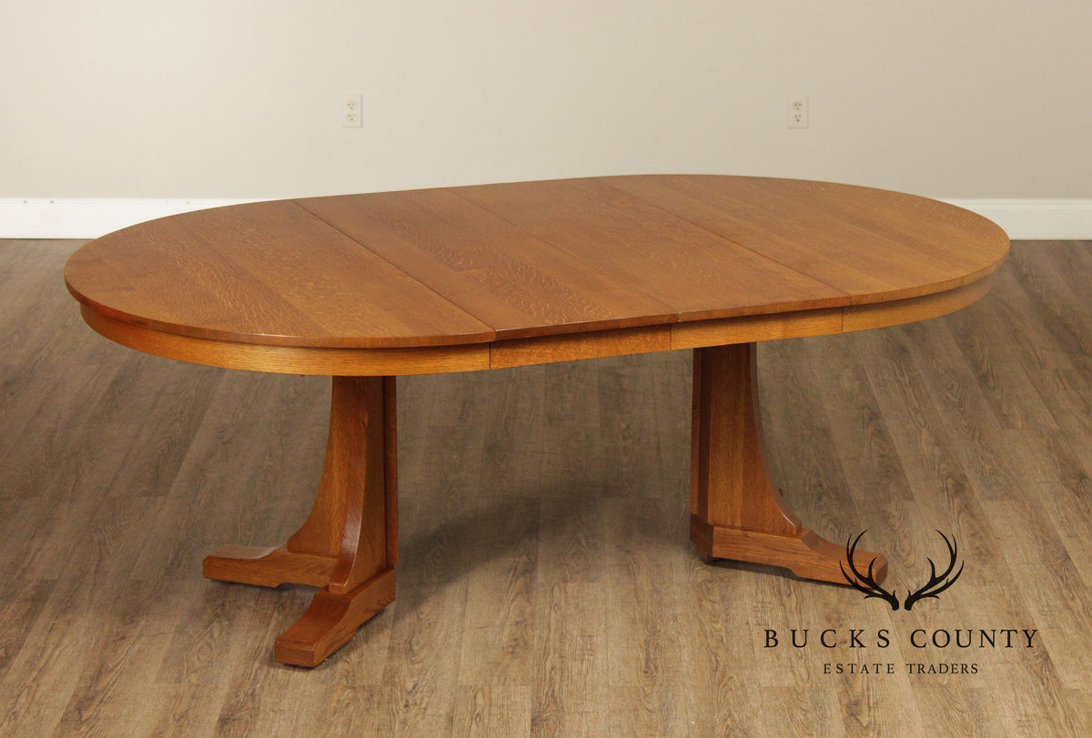 Stickley Mission Collection Round Oak Pedestal Expandable Dining Table