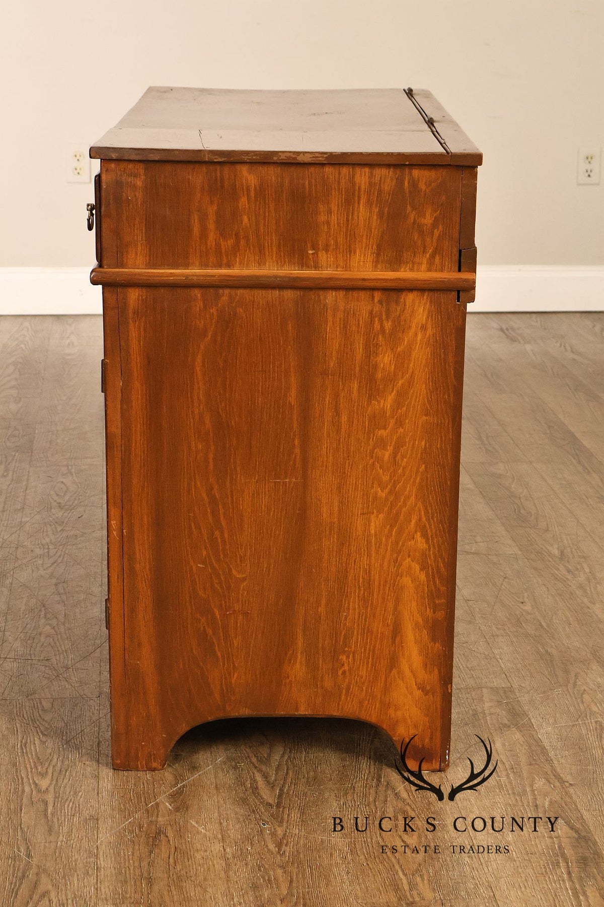 Antique Primitive Wood Dry Sink With Lift Top And Paneled Cabinet