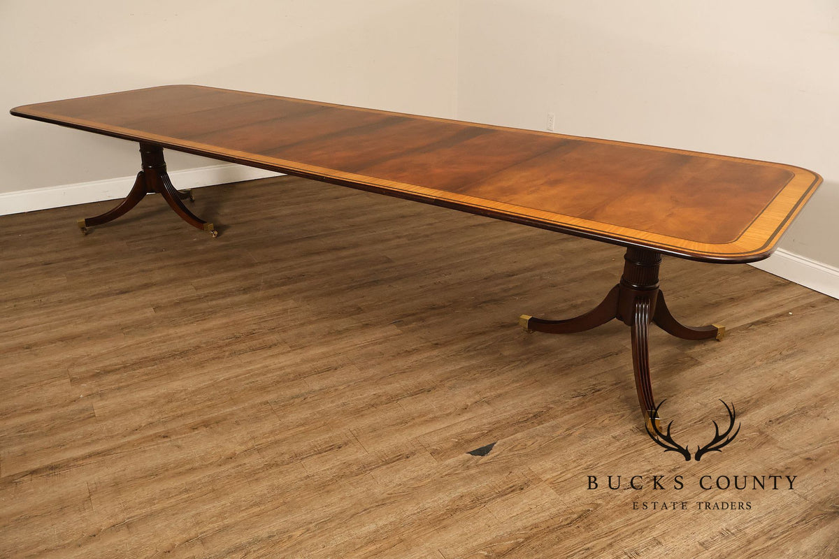 Baker Stately Homes Mahogany Double Pedestal Extendable Dining Table