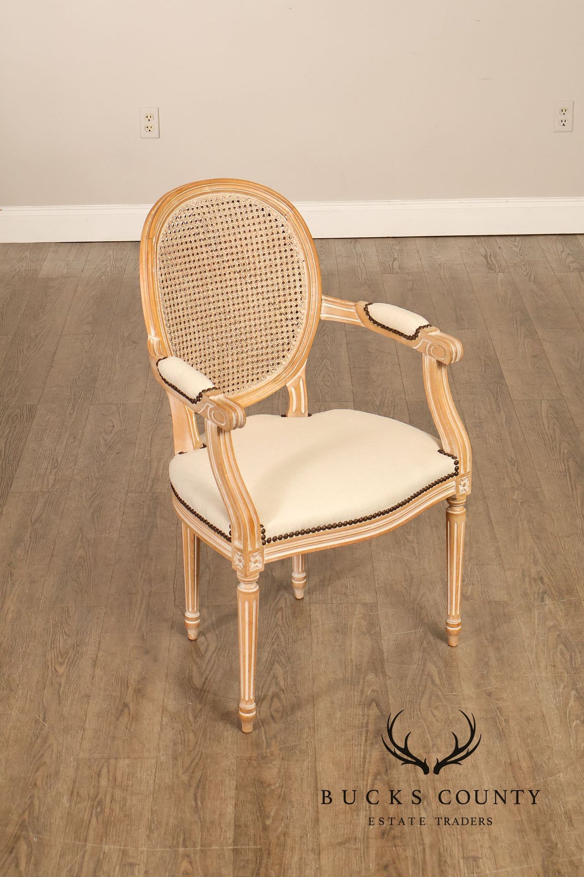 French Louis XVI Style Cane Back Armchair
