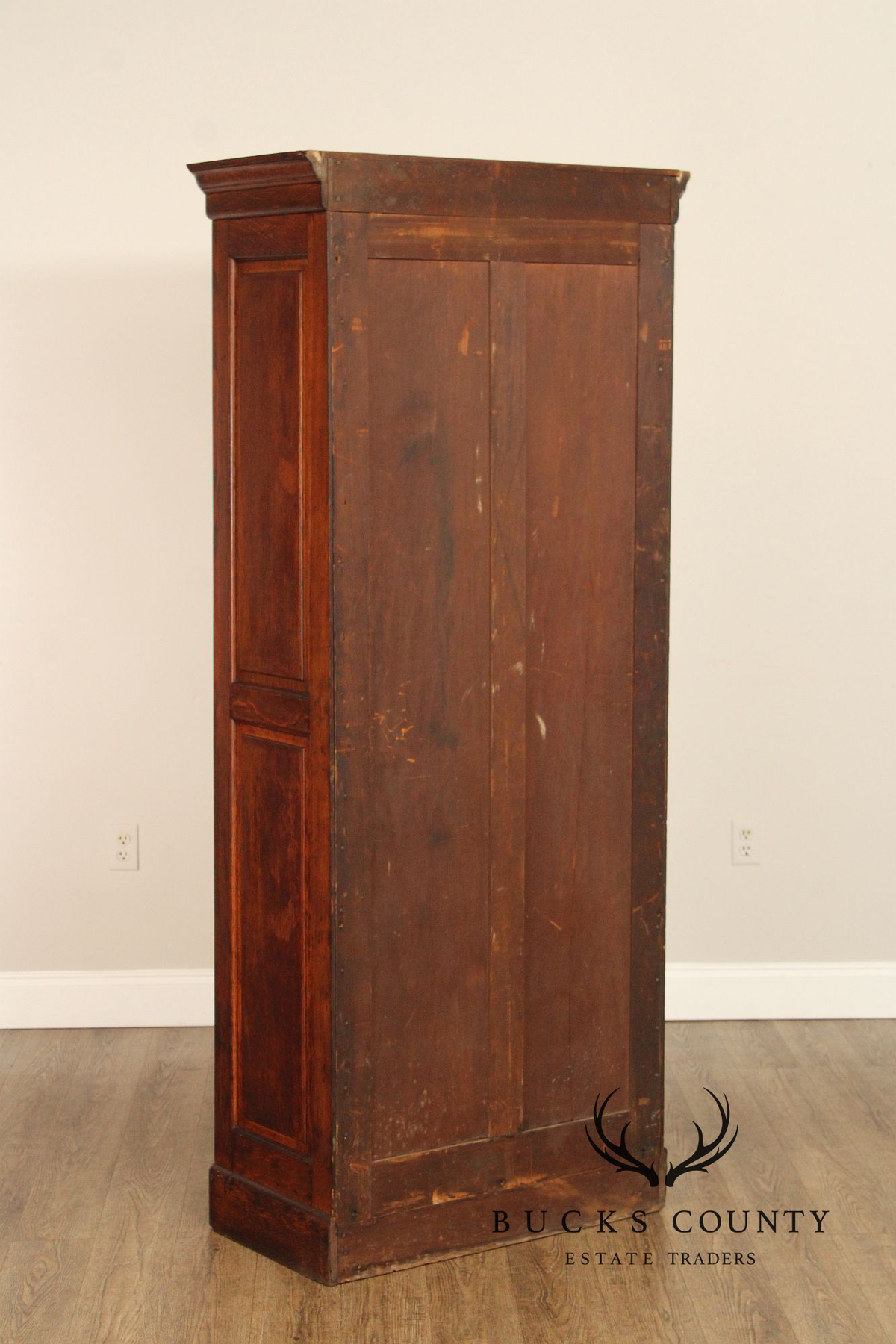 Antique Solid Oak Single Door Paneled Wardrobe