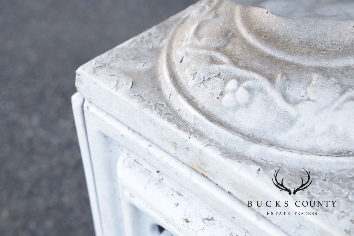 Vintage Pair of Painted Cast Iron Garden Urns on Stands
