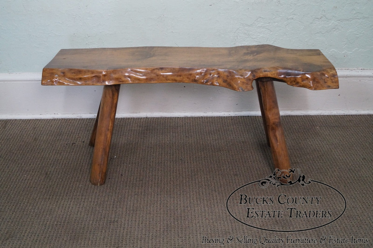 Rustic Slab Wood Coffee Table Bench