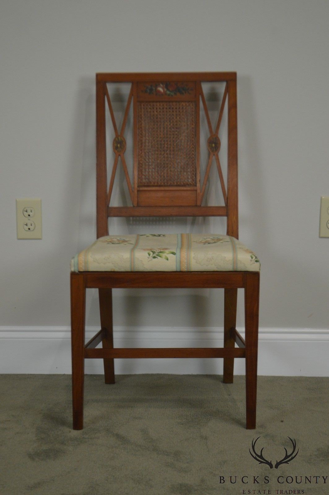 Schmieg & Kotzian Vintage Pair of Adams Painted Caned Side Chairs