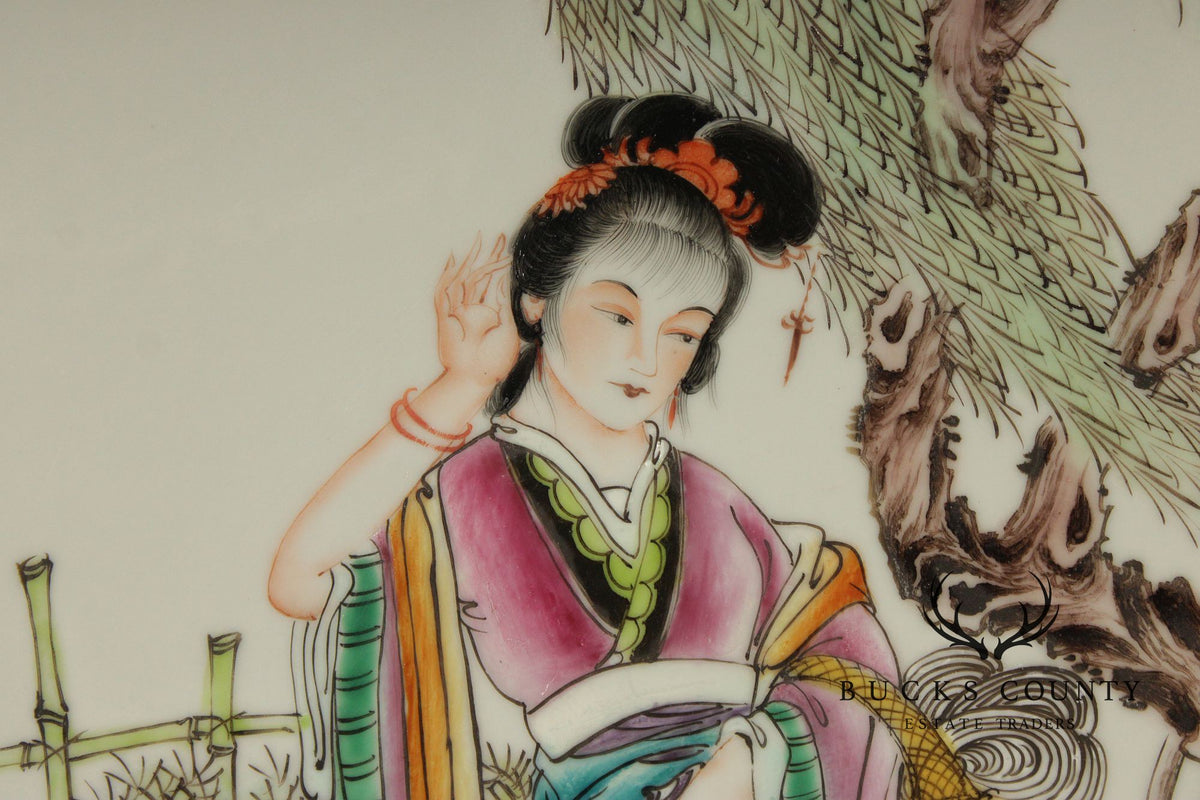 Vintage Chinese Set of Three Framed Porcelain Wall Plaques