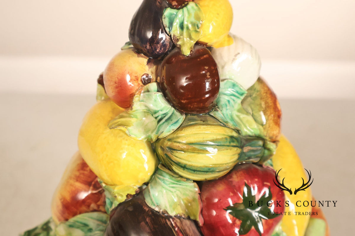Italian Glazed Ceramic Fruit Basket Centerpiece