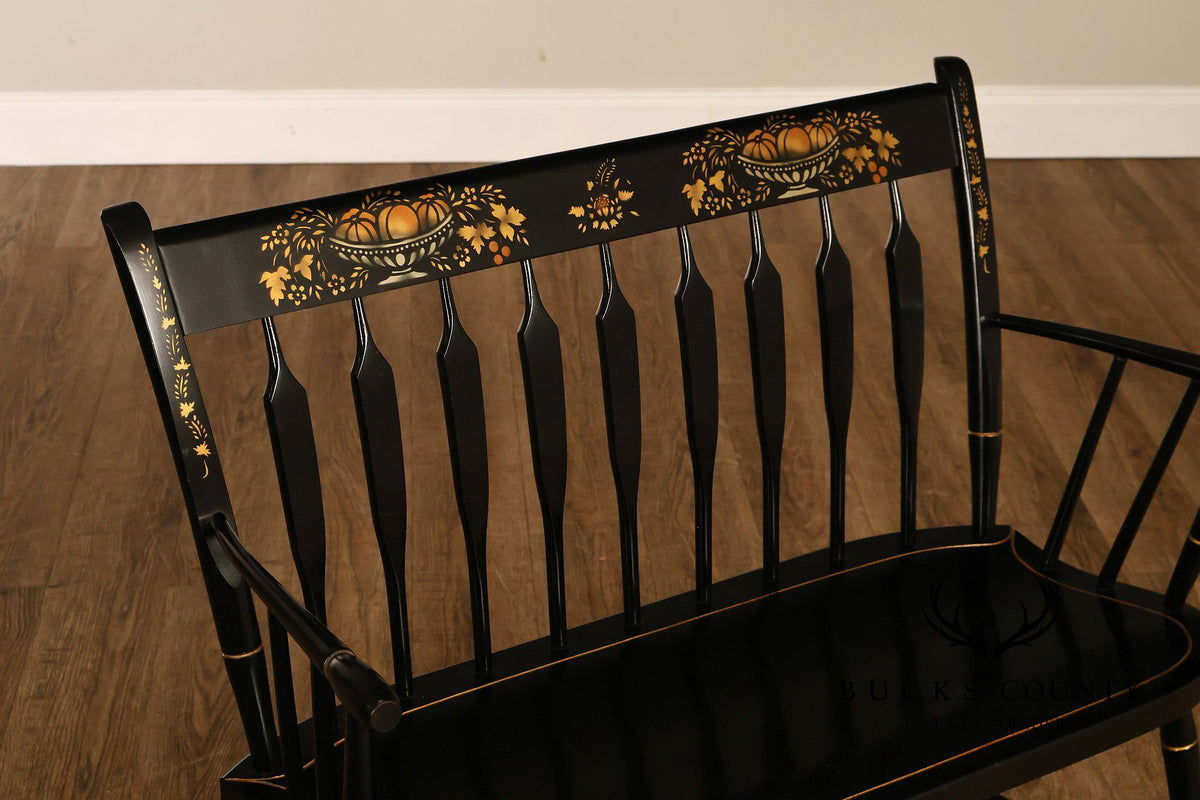 Nichols & Stone Black Stenciled Windsor Bench