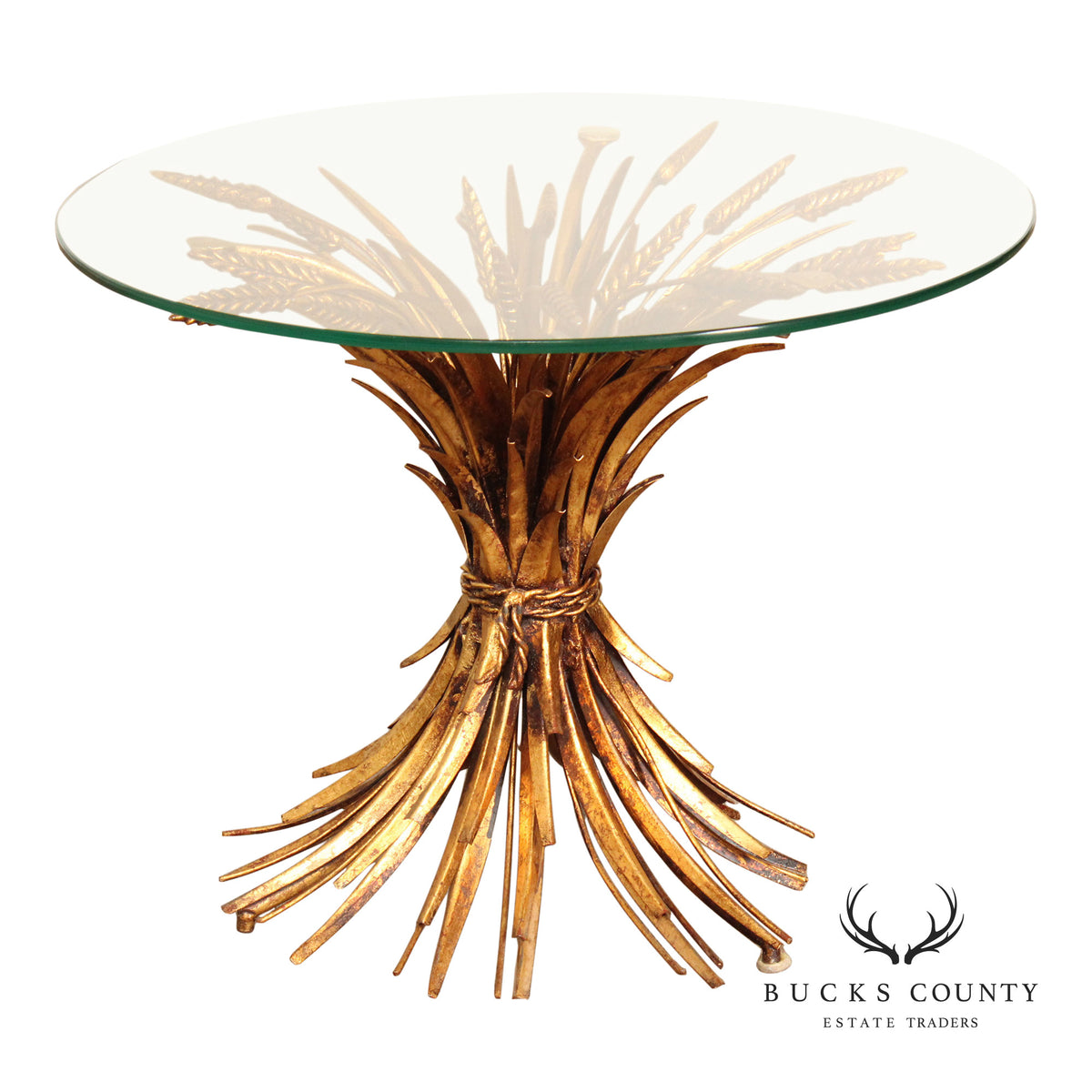 Hollywood Regency Glass Top Wheat Sheaf Side Table