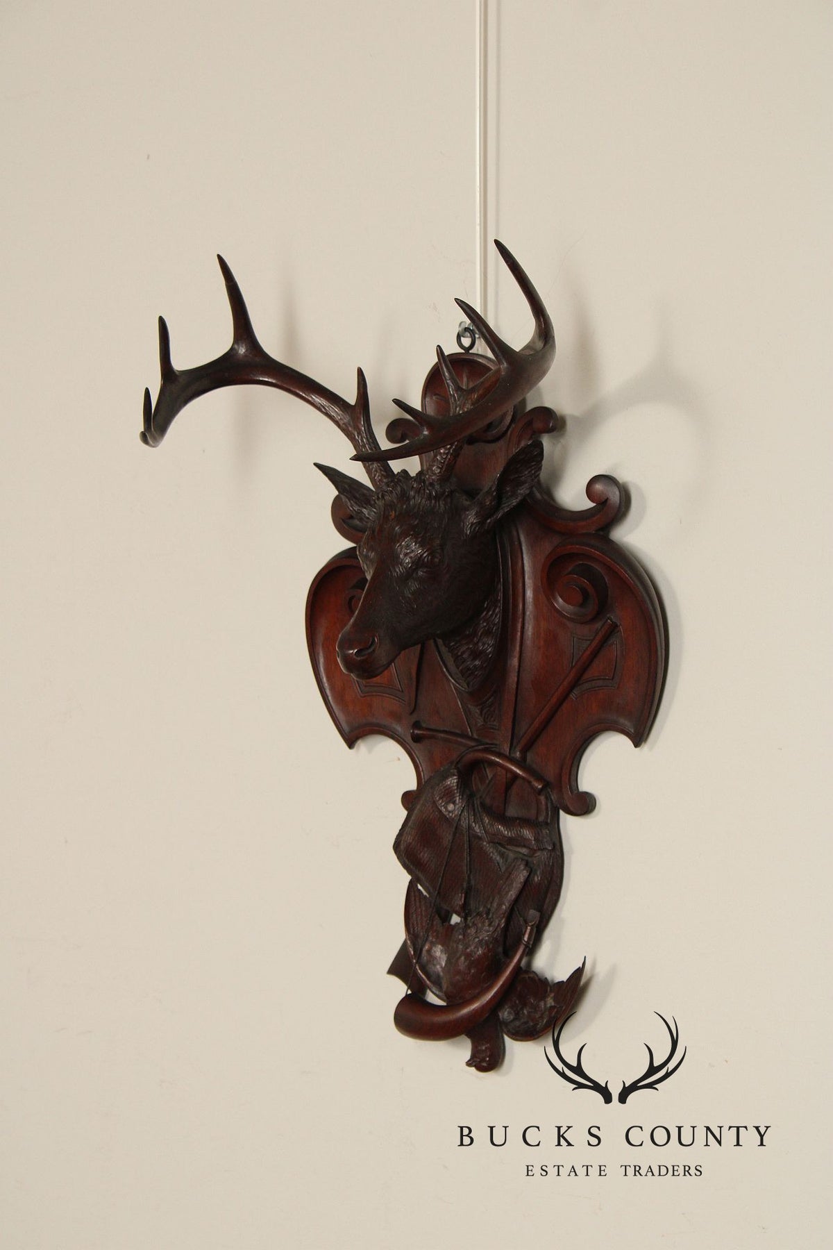 Antique German Black Forest Deer Hunting Trophy Plaque
