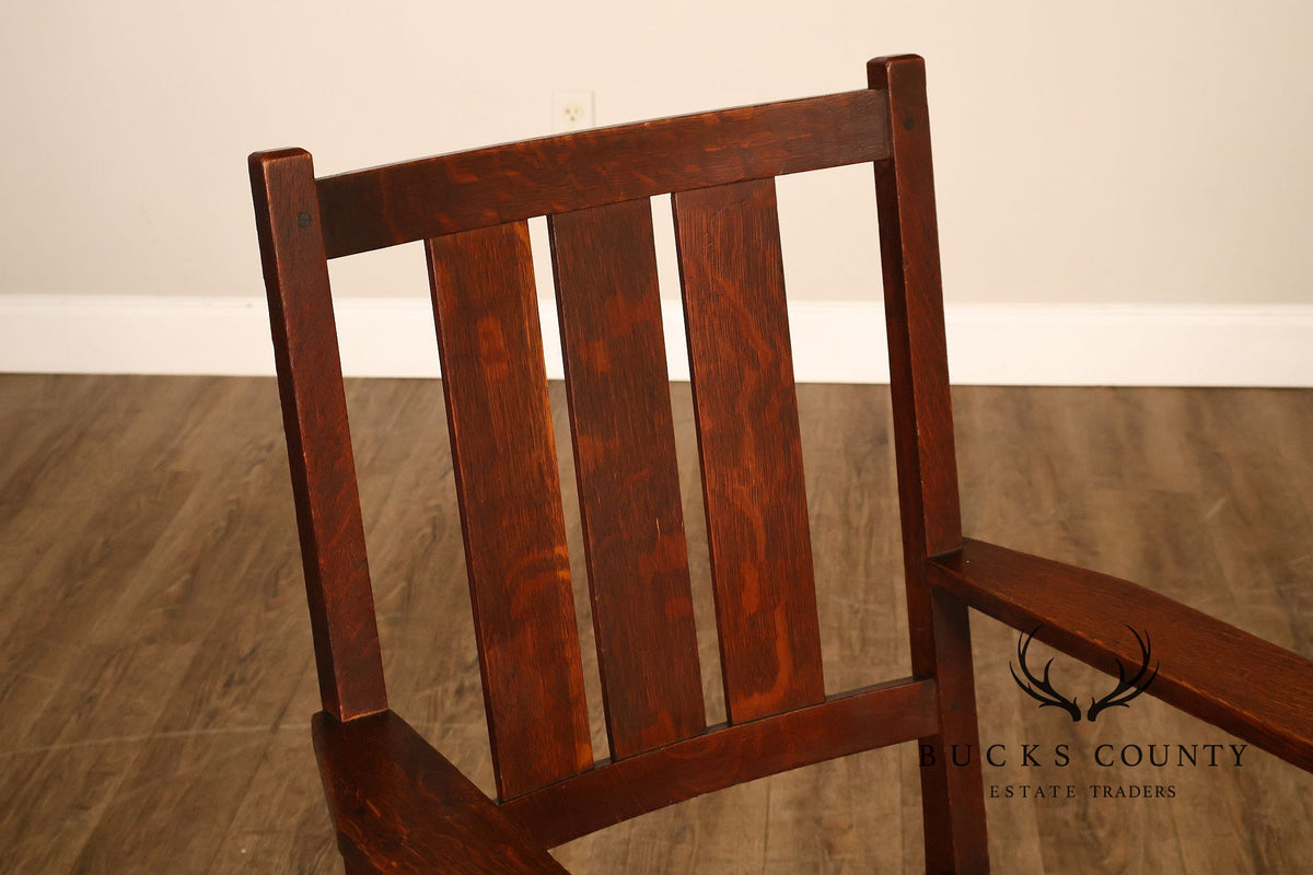 Antique  Gustav Stickley Harvey Ellis Arts And Crafts Mission Oak And Leather Armchair