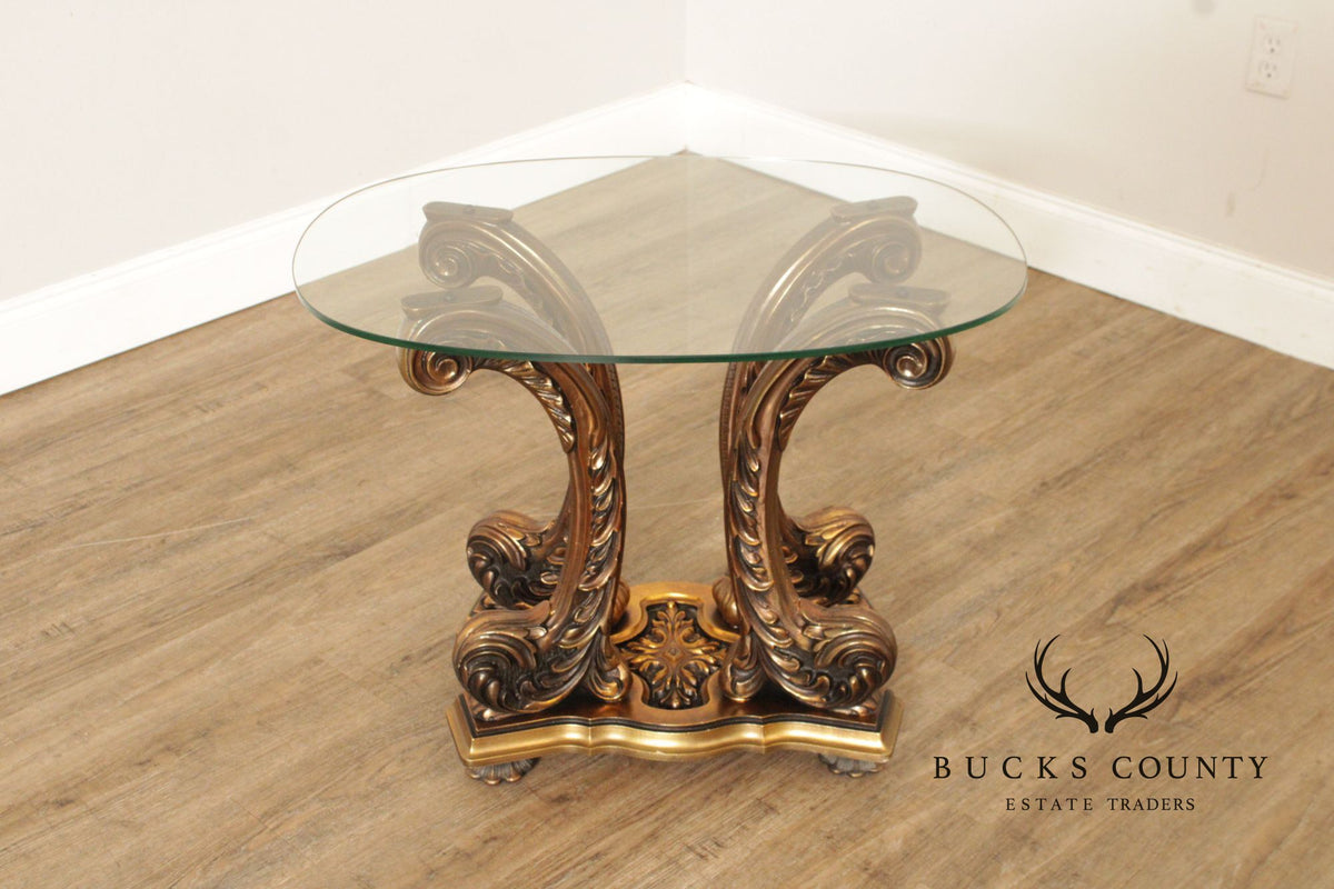 Italian Rococo Style Glass Top Giltwood Side Table