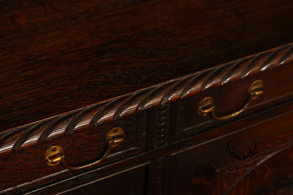 Antique RJ Horner Style Victorian Carved Oak Corner Cabinet