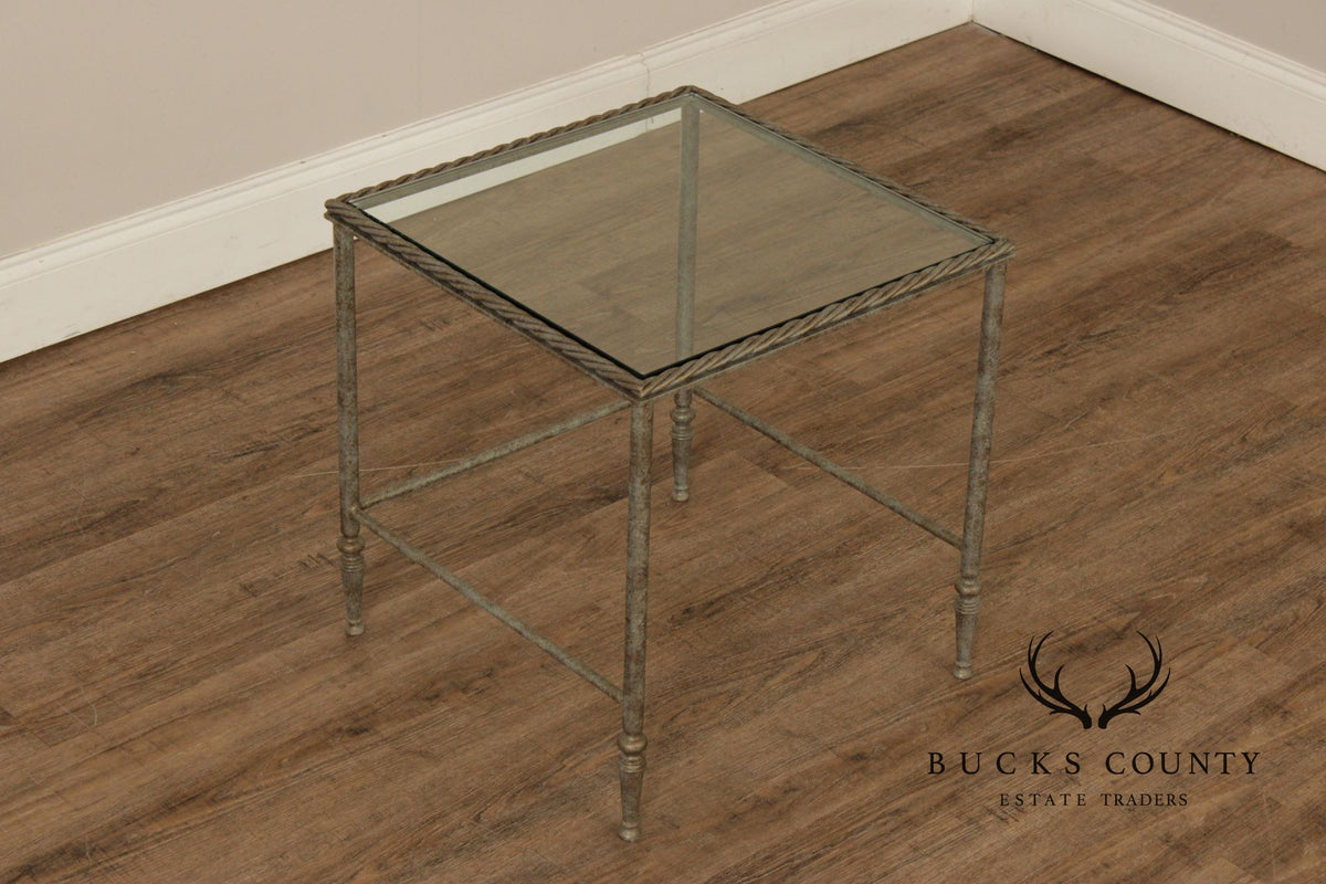 Vintage Pair of Iron Glass Top Nesting Tables
