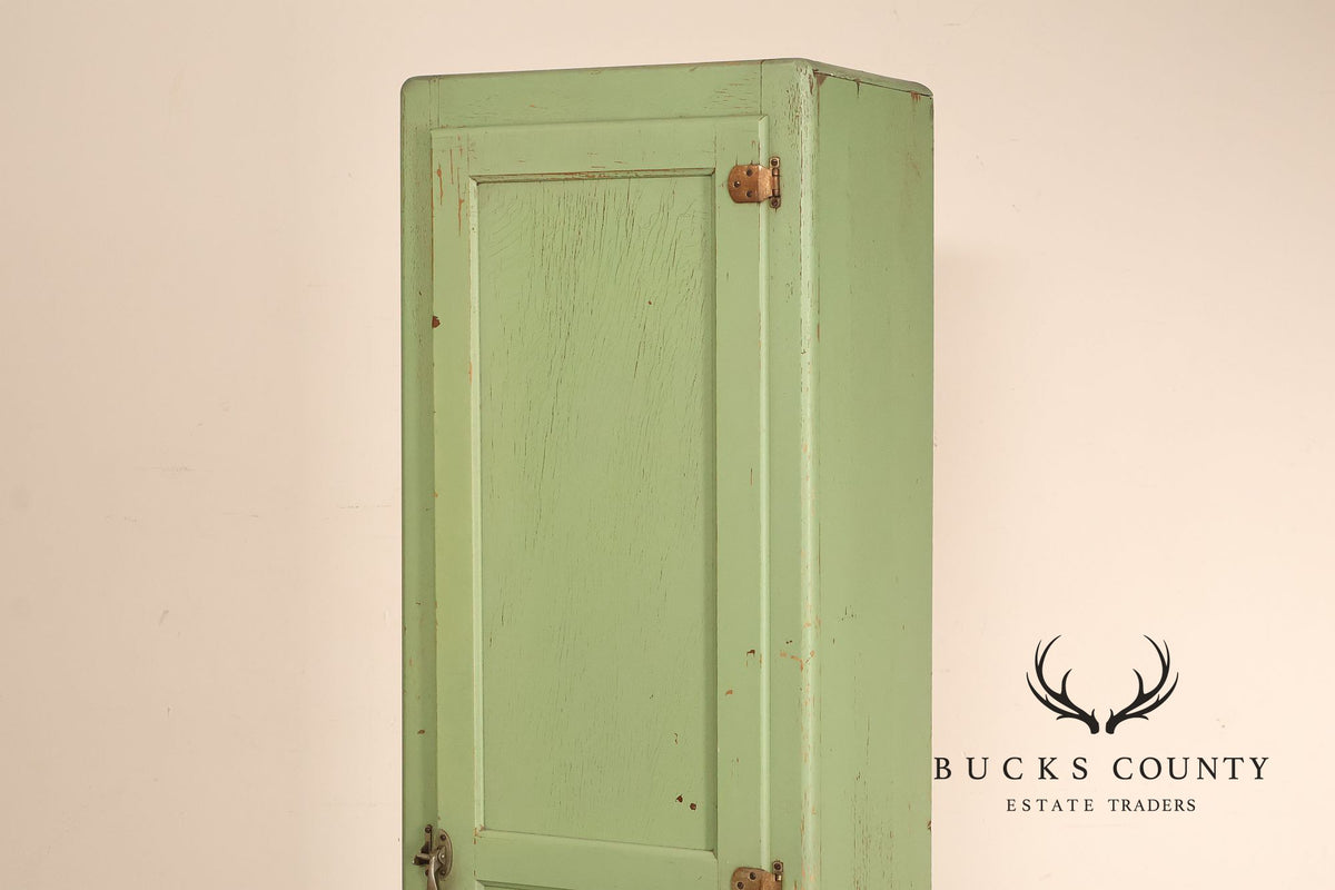 Vintage Painted Green Primitive Tall Storage Chimney Cabinet