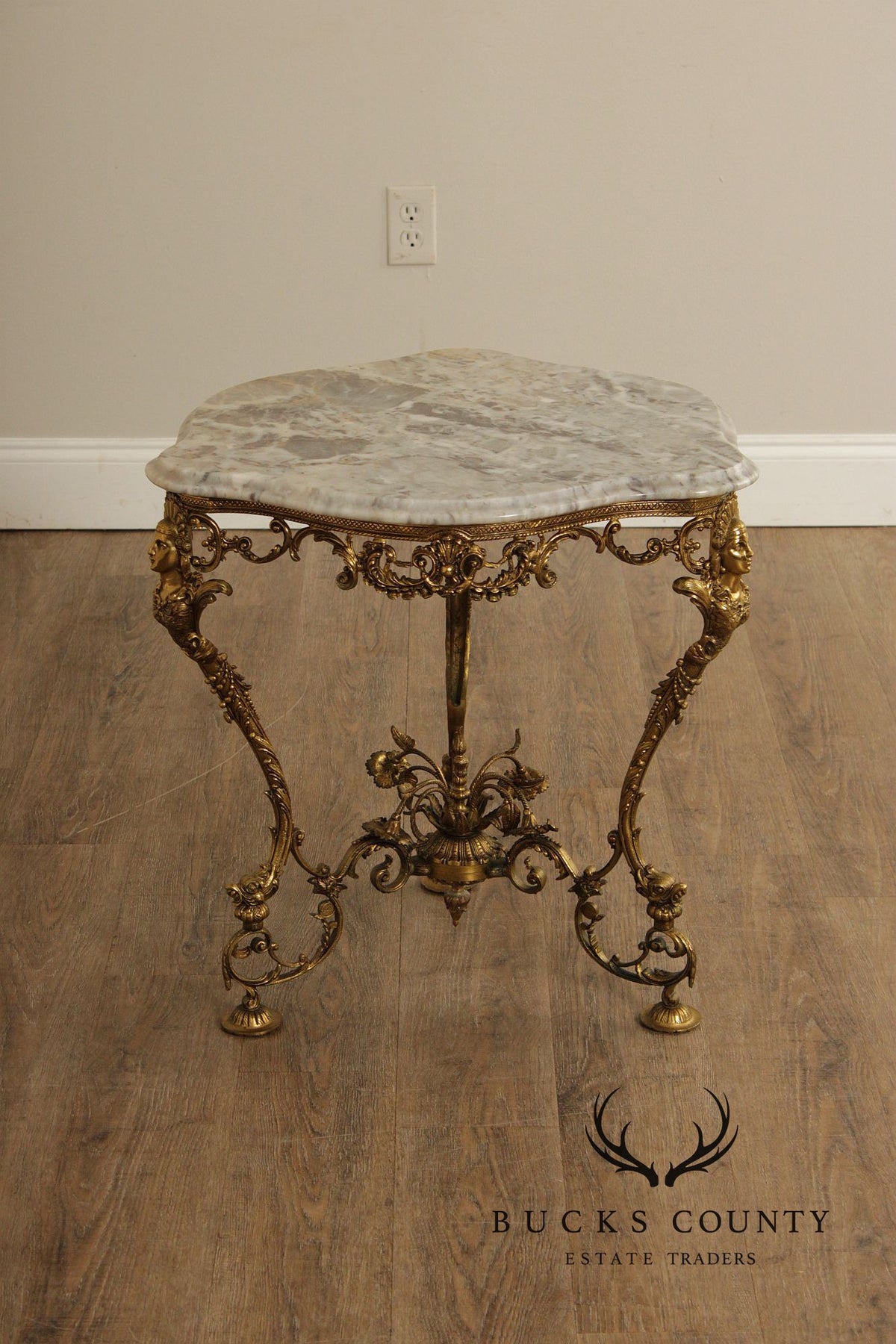 Italian Rococo Gilt Metal Marble Top Accent Table
