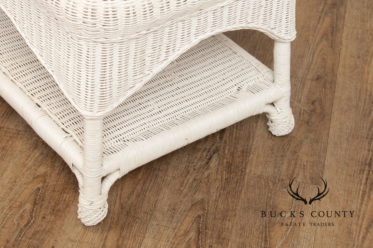 White Wicker Glass Top Coffee Table