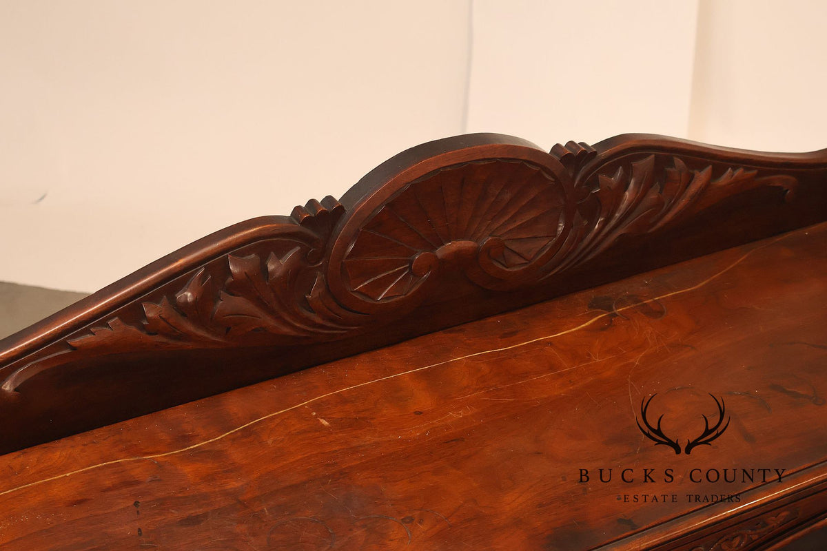 Antique Victorian Carved Walnut and Glass Bookcase