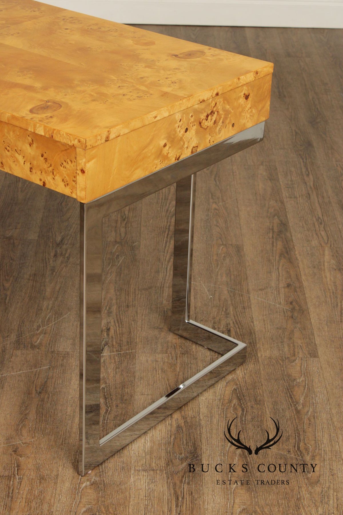 1970's Modern Burlwood and Chrome Writing Desk
