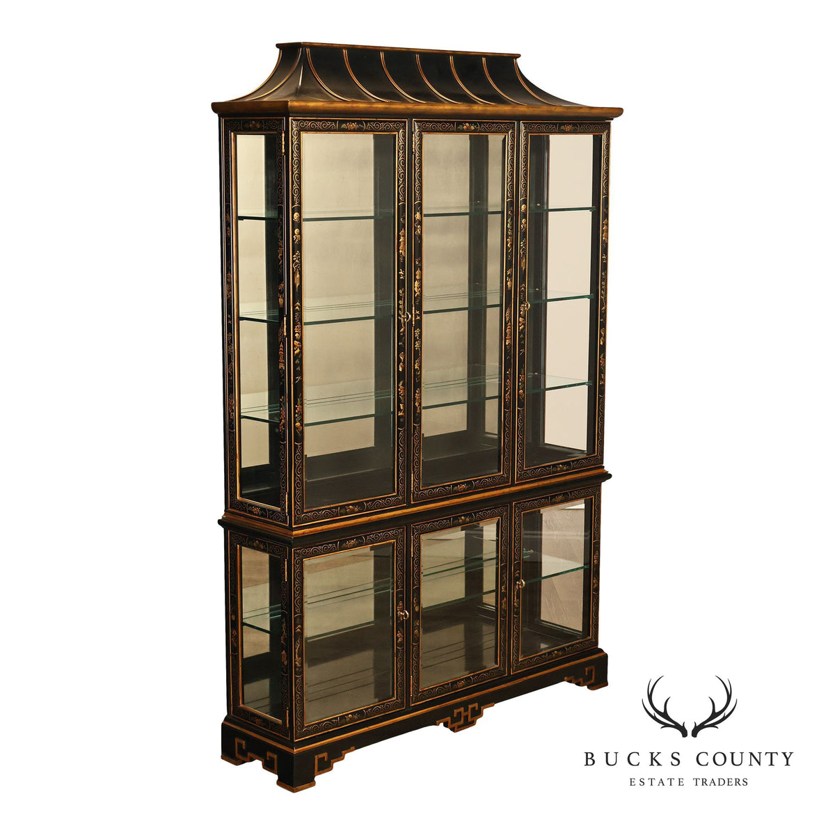 Drexel Heritage Et Cetera Asian Chinoiserie Hand Painted Lighted China Display Cabinet