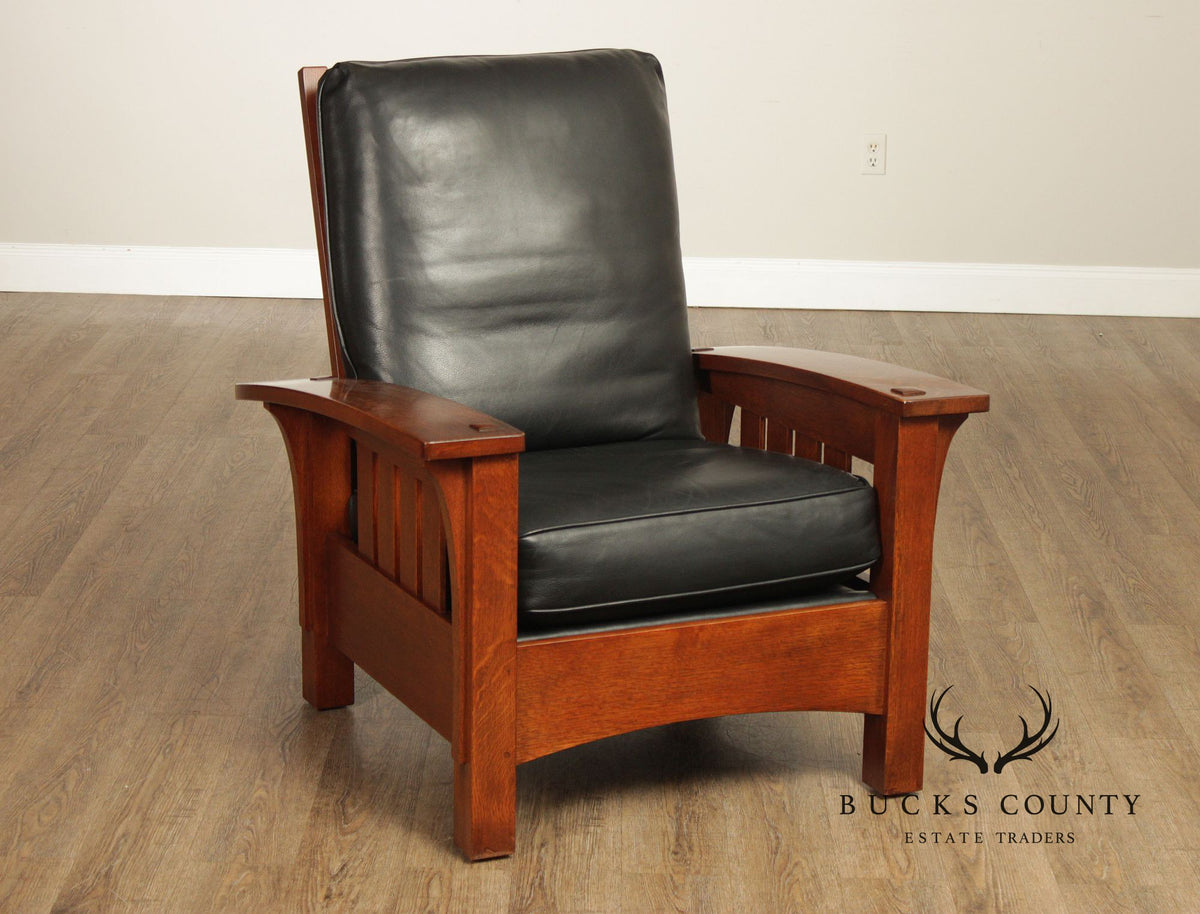 Stickley Mission Collection Oak Bow Arm Morris Chair and Ottoman