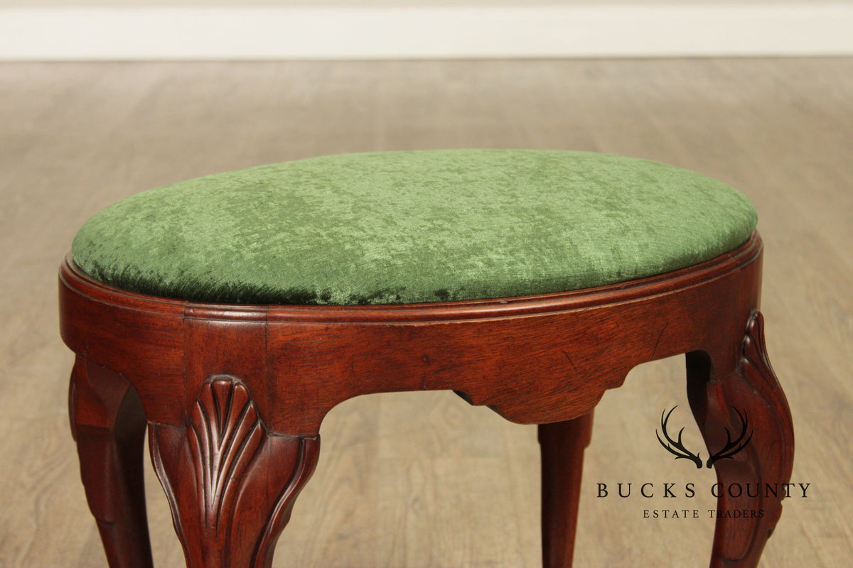 Hickory Chair Georgian Styler Carved Mahogany Vanity Bench Stool