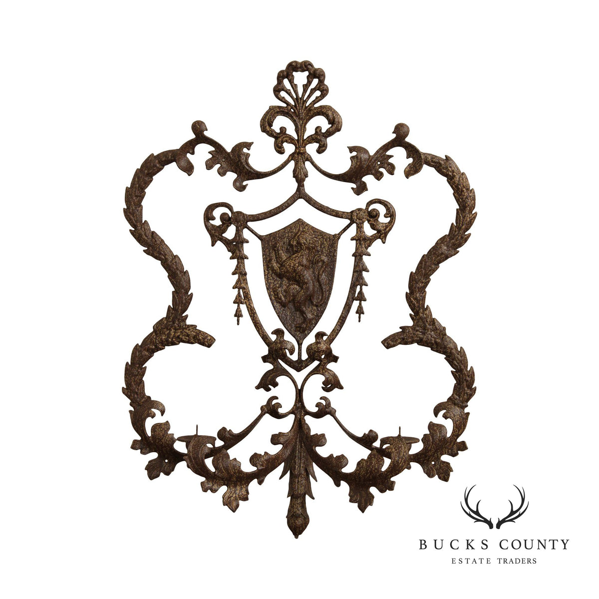 English Traditional Style Antiqued Iron Candle Sconce Wall Plaque