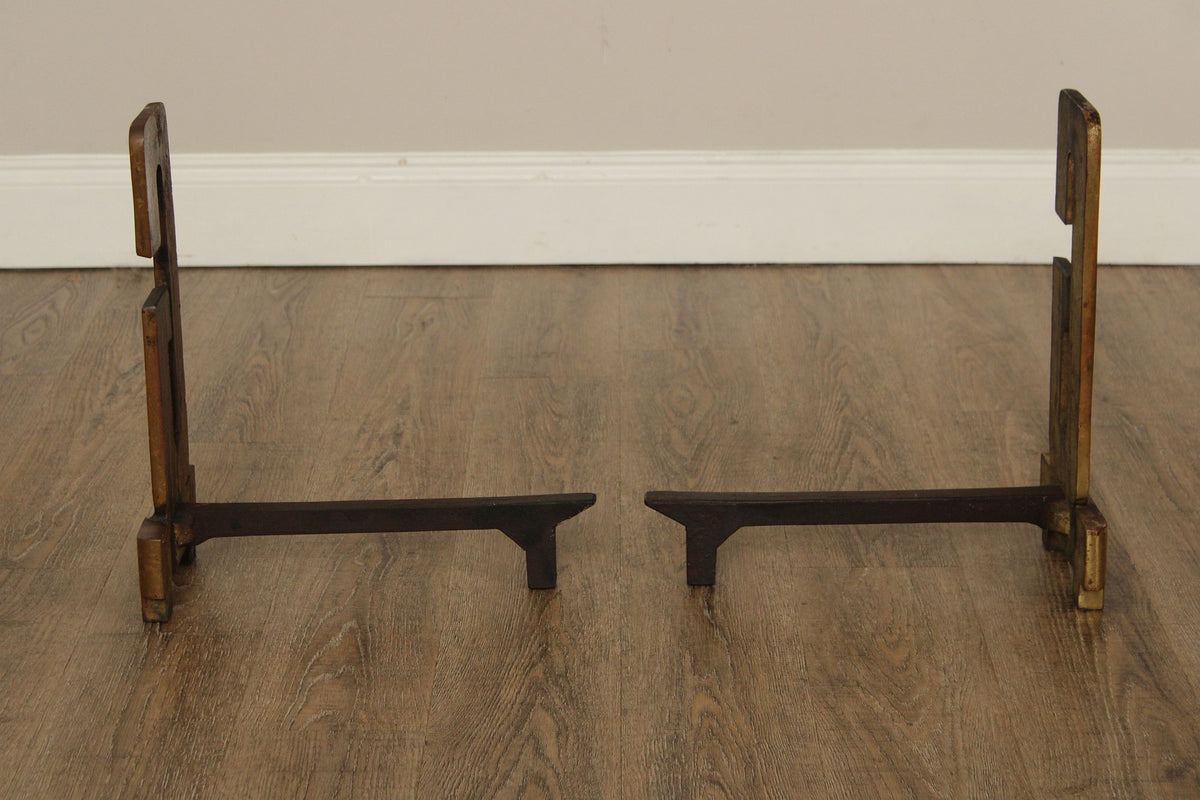 Pair Of Vintage Brass And Iron Monogram "G" Andirons