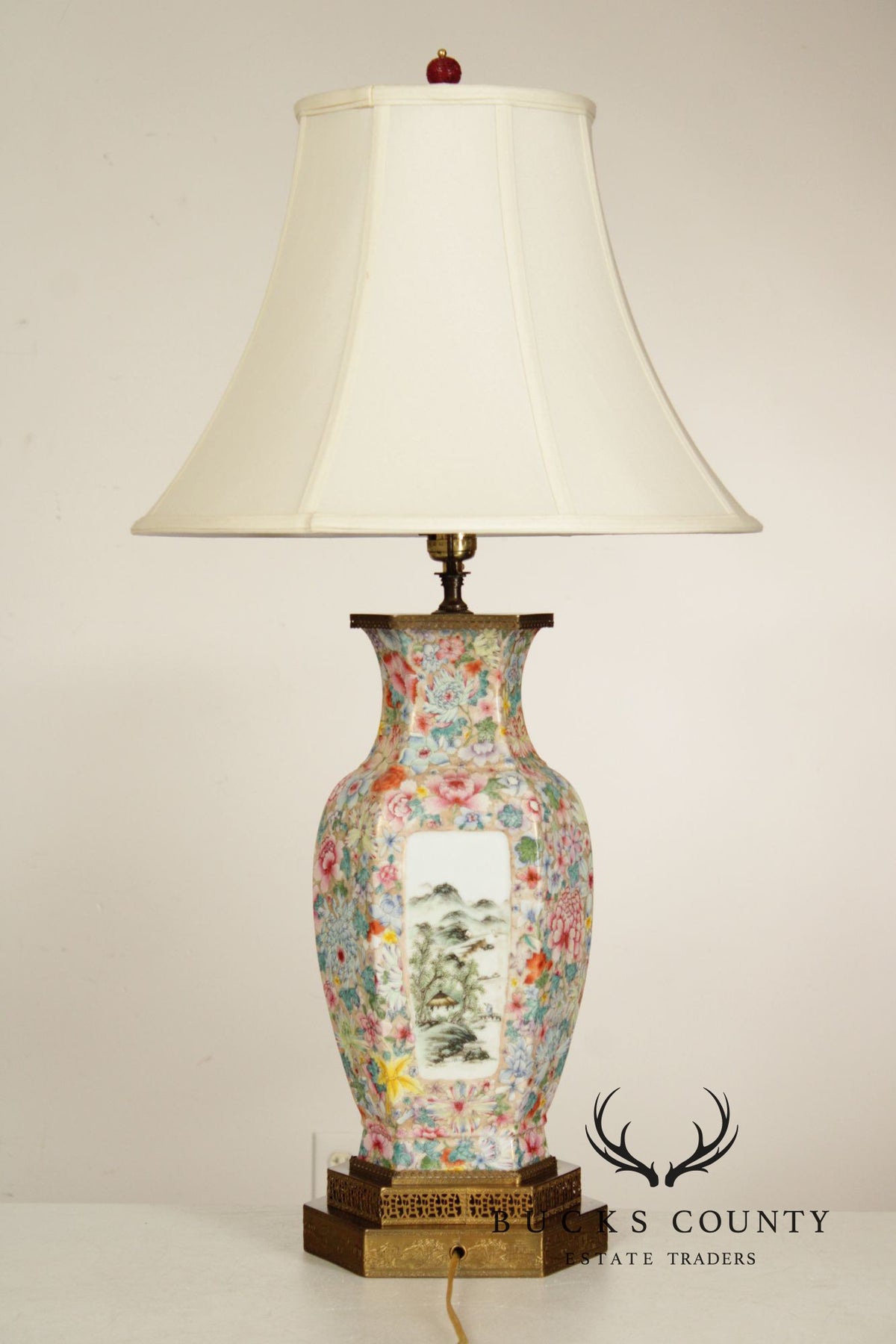 Chinese Pair of Famille Rose Porcelain Table Lamps