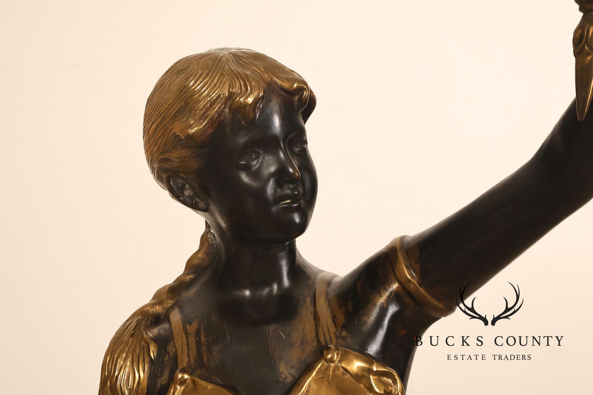 Neoclassical Style Pair Of Bronze Figural Torchere Floor Lamps