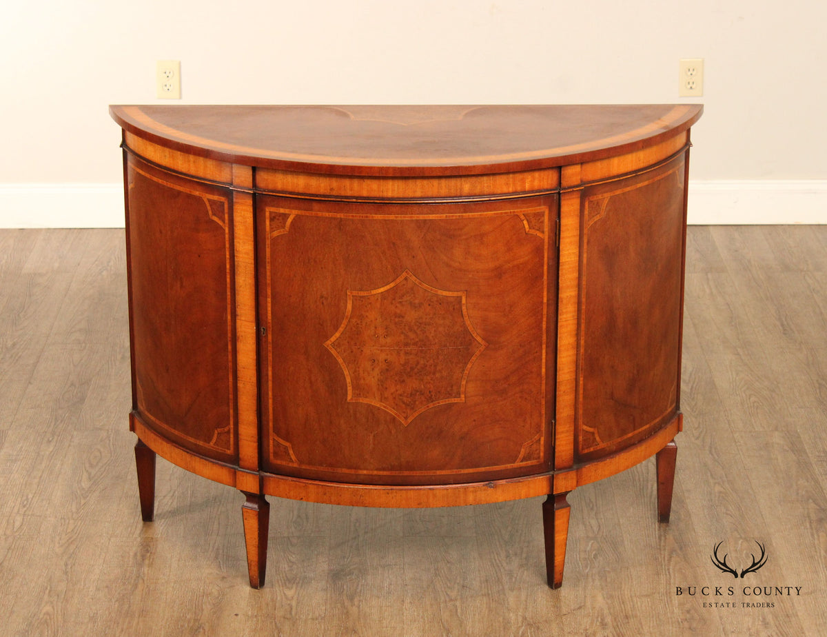 Regency Style Inlaid Walnut Demilune Cabinet Commode