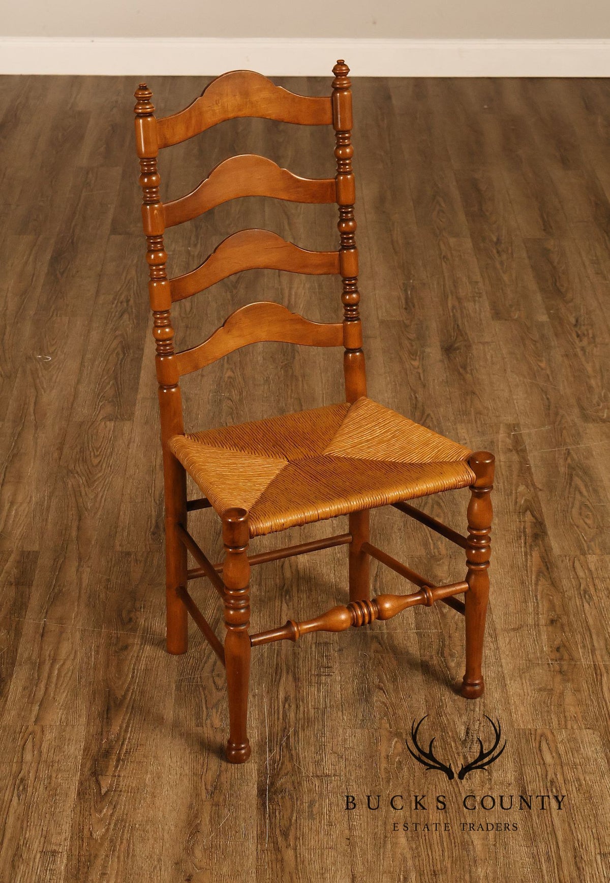 Vintage Set Of 12 Maple Rush Seat Ladderback Dining Chairs