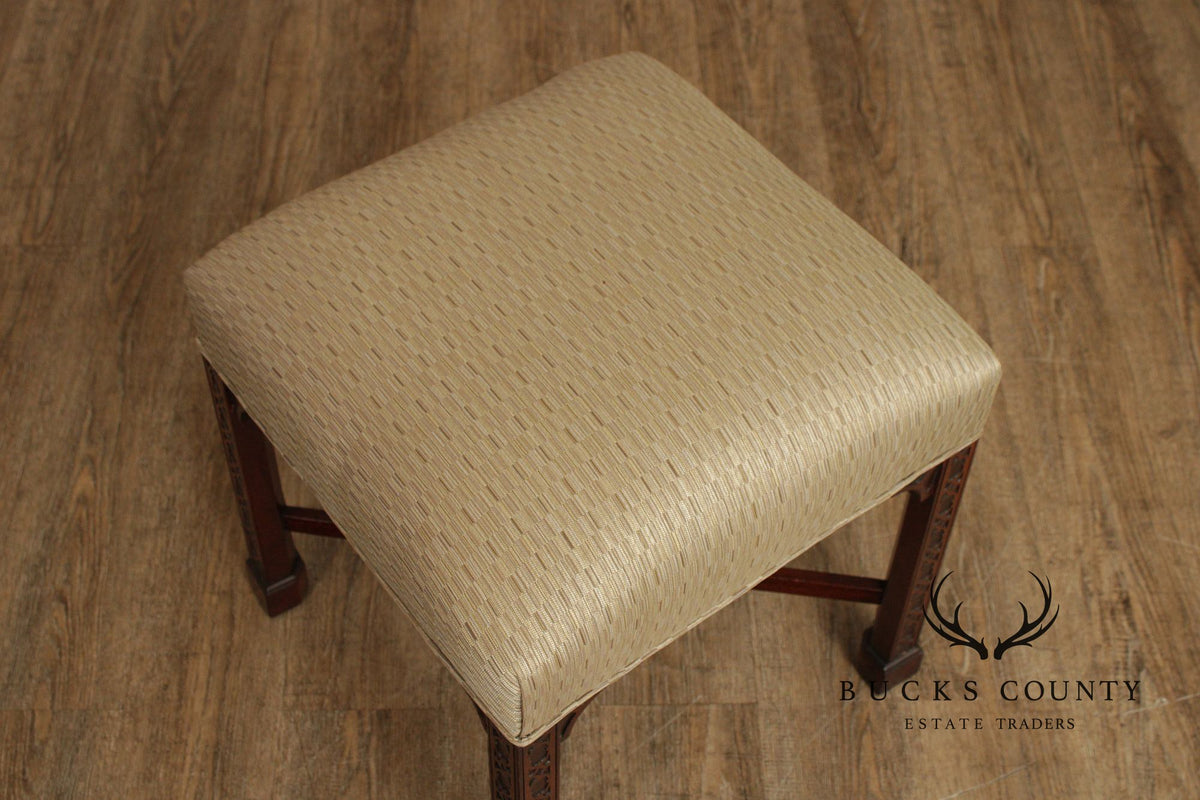 Chinese Chippendale Style Pair of Mahogany Stools