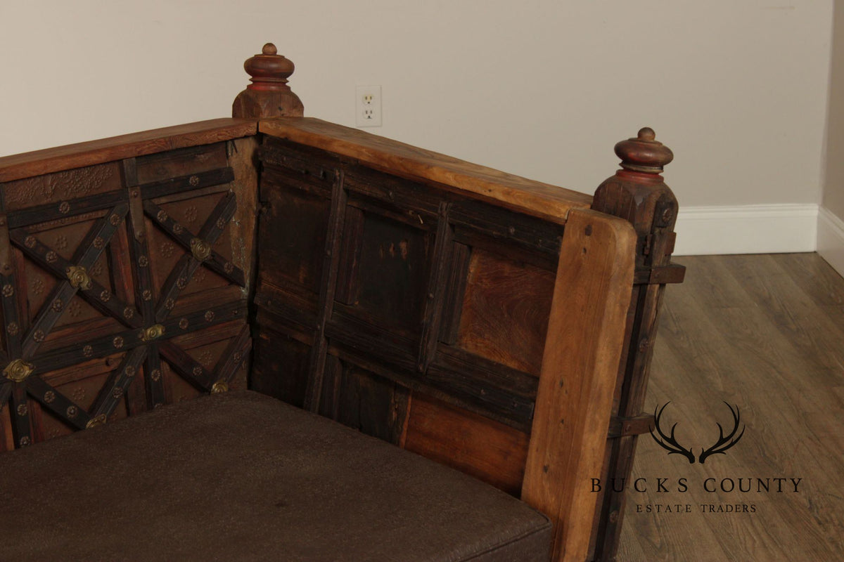 Antique Indian Teak Dowry Chest Settee
