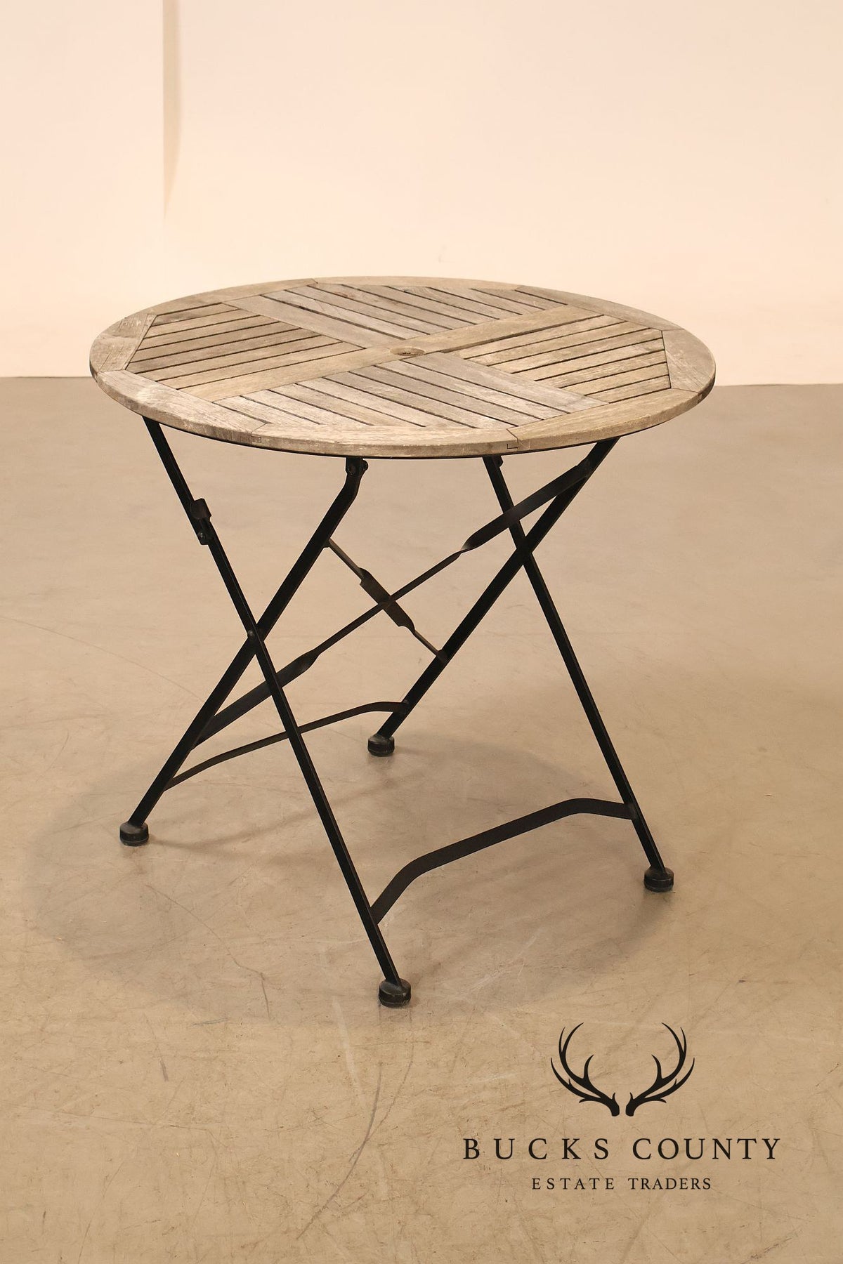 French Style Teak and Wrought Iron Five-Piece Bistro Set