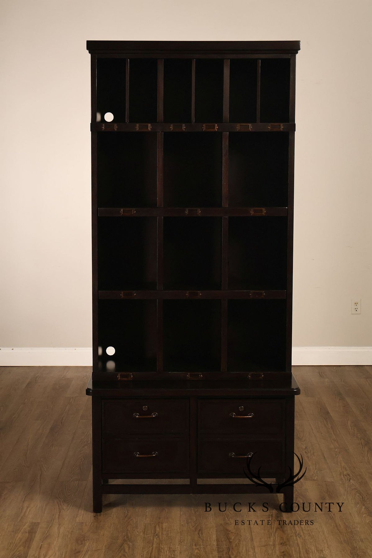 Stanley Furniture Dark Finish Multi-Compartment Library Bookcase Cabinet