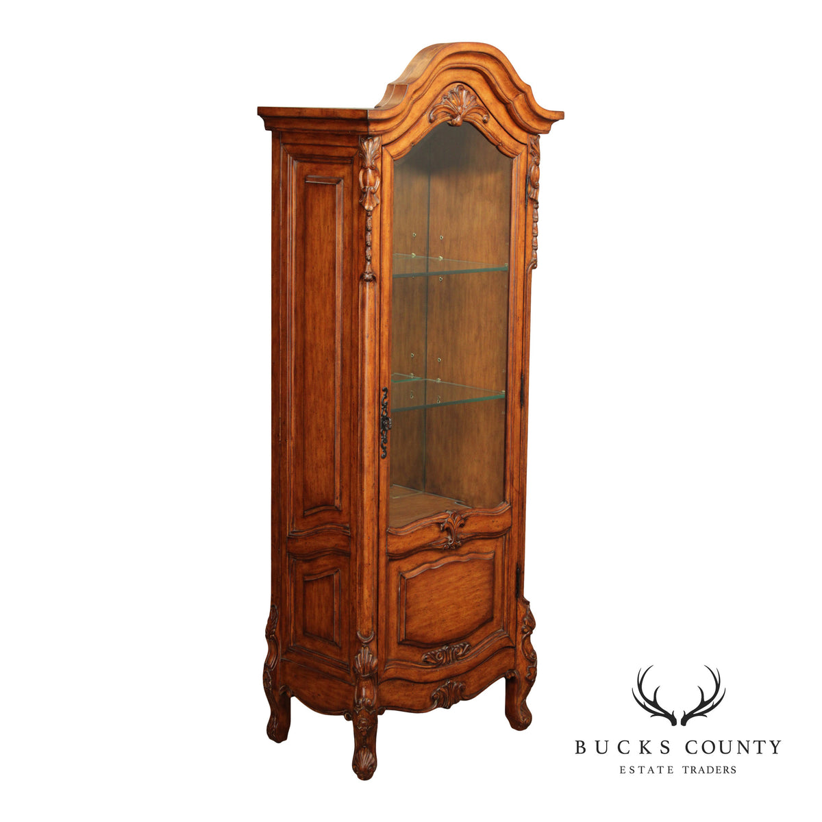French Provincial Style Carved Wood Lighted Curio Display Cabinet