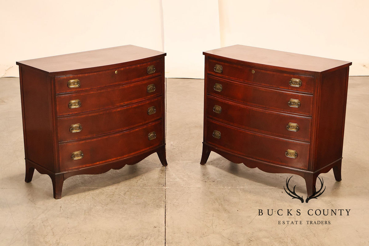 Drexel Pair Of Banded Mahogany Bow Front Bachelor Chests