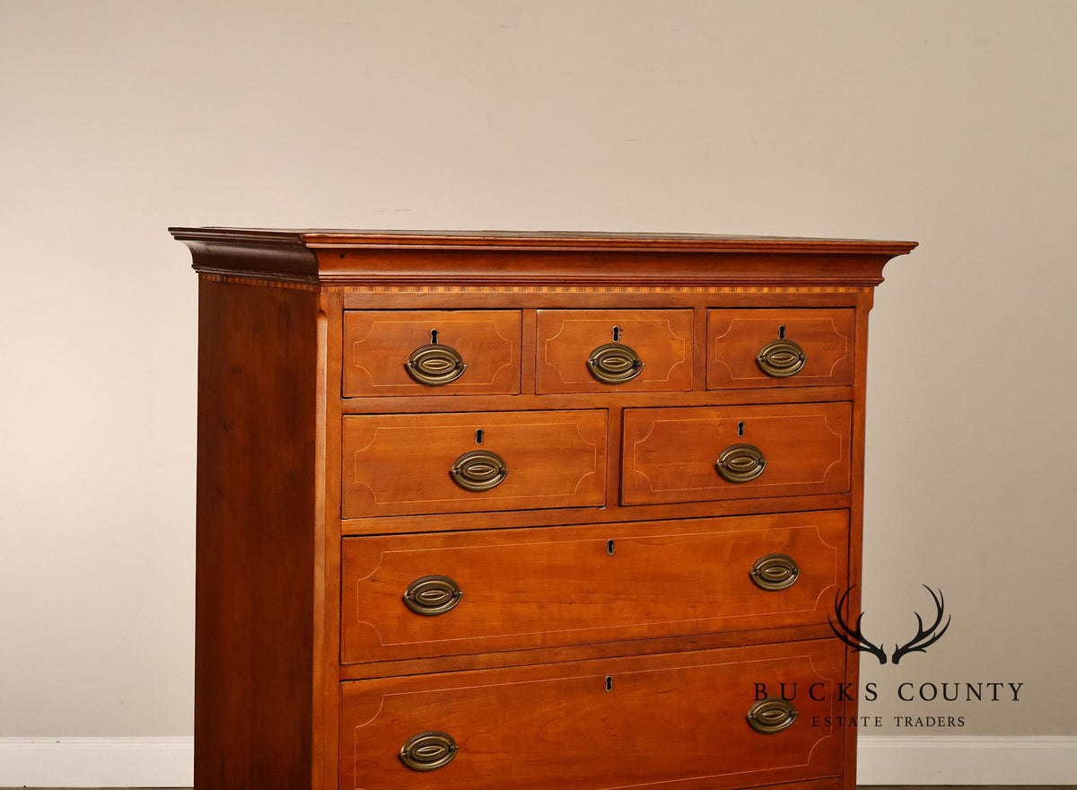Antique Hepplewhite Inlaid Cherry Tall Dresser