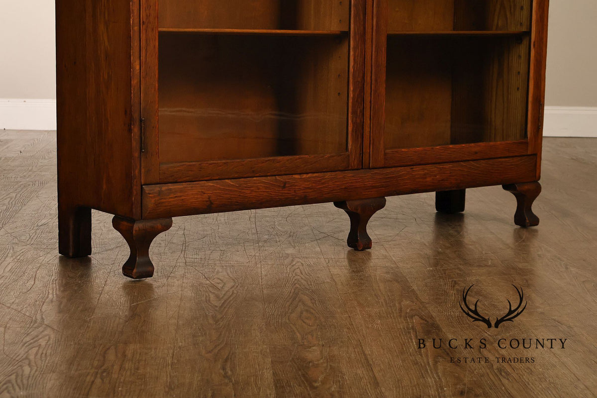 Antique Oak Two Door Glass Front Bookcase