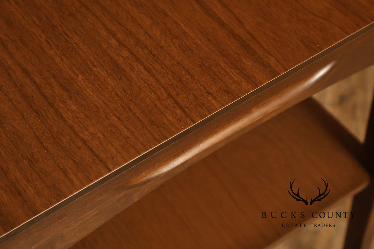 Mid-Century Modern Walnut Two-Tier End Table With Sculpted Apron Detail