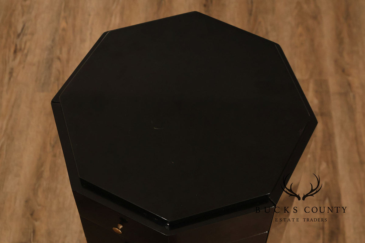 Maitland Smith Black Lacquered Octagonal Jewelry or Lingerie Chest Chest