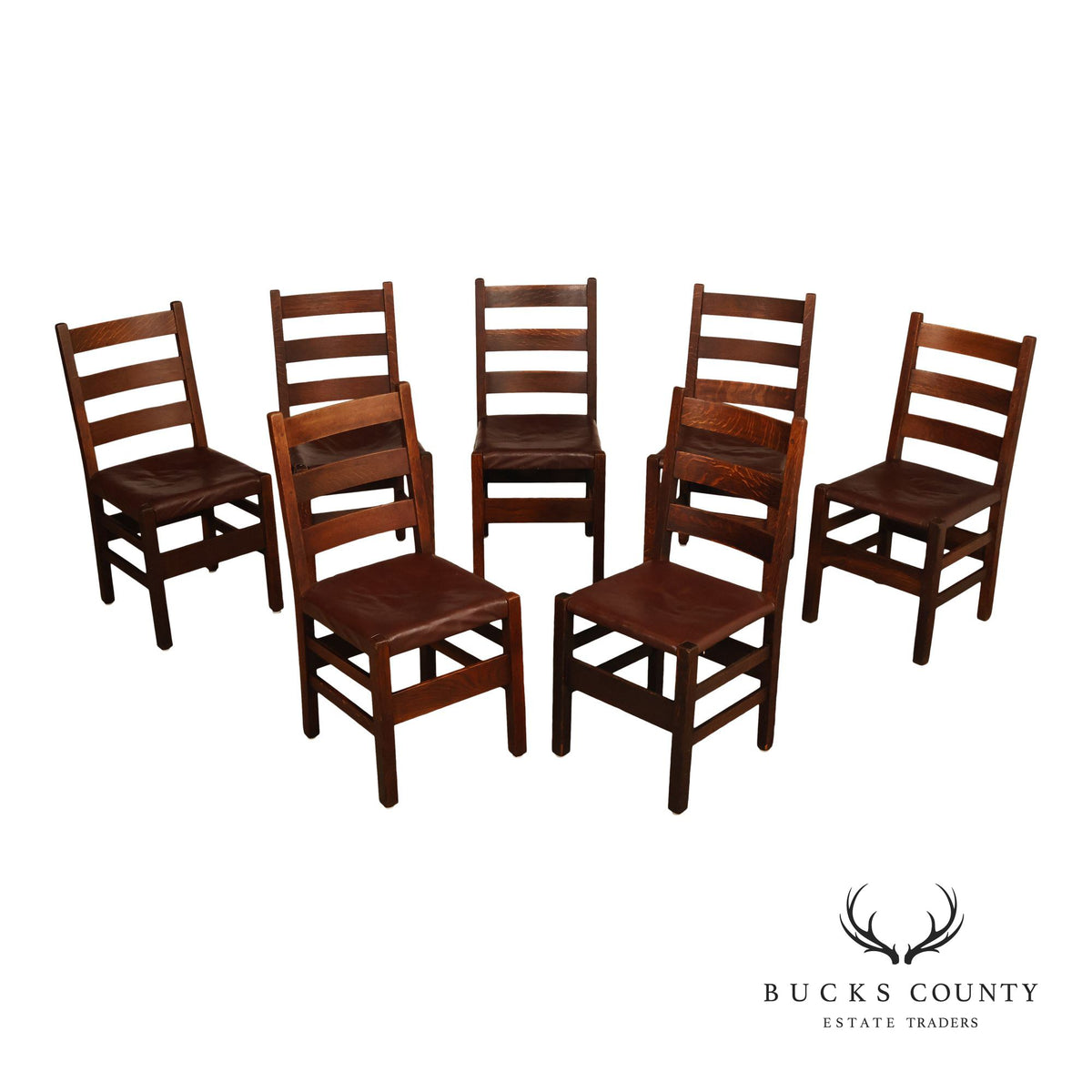 Antique Gustav Stickley No. 306 1/2 Oak Dining Chairs Set Of Seven