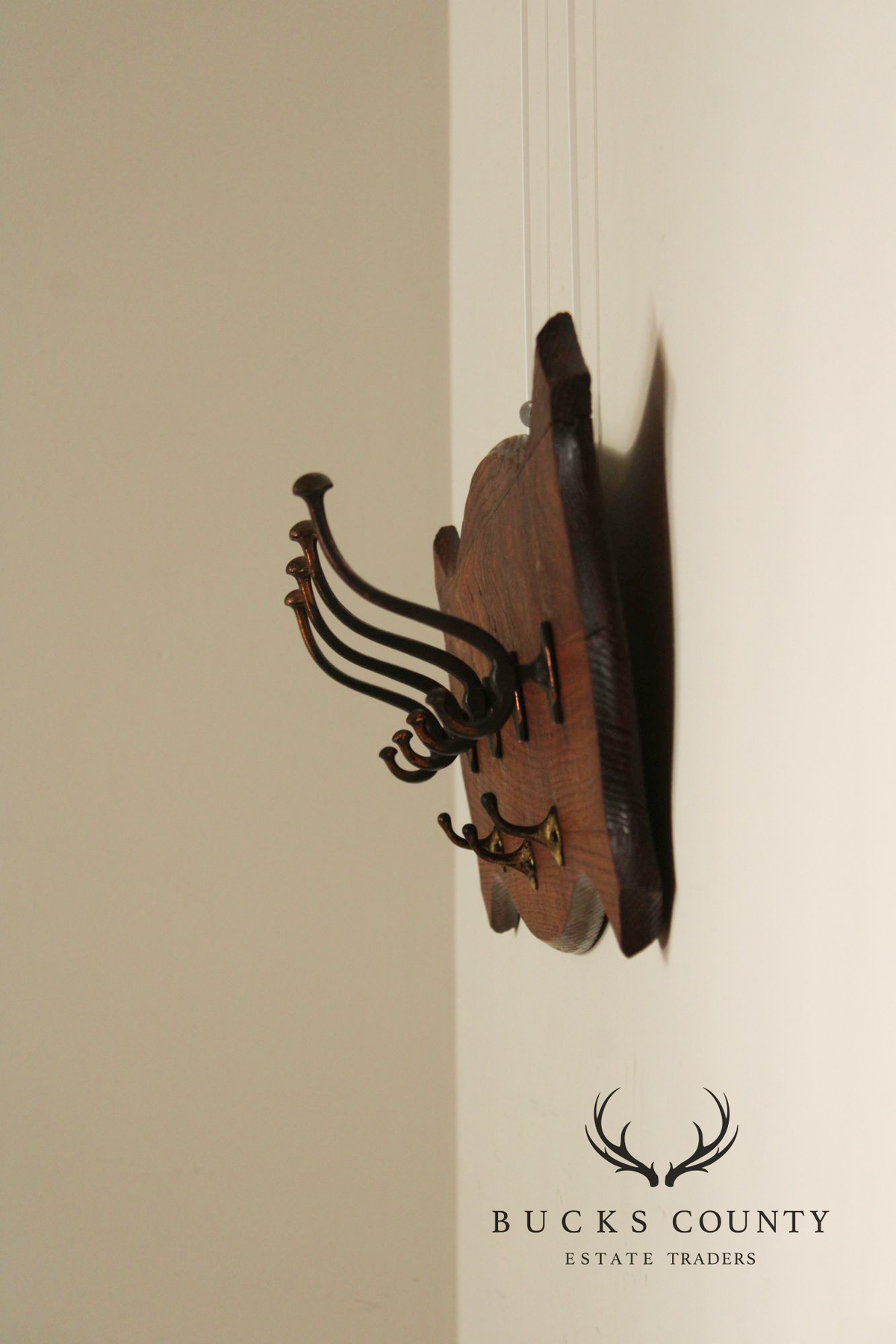 Antique Oak Wall-Mounted Coat Rack