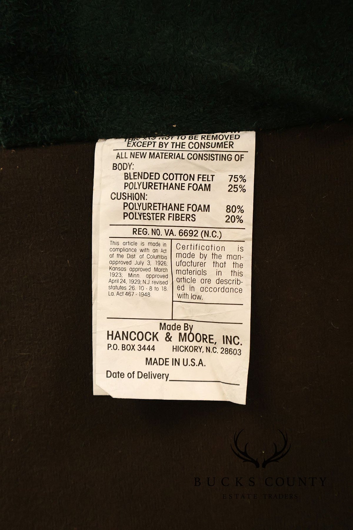 Hancock & Moore Green Leather Nailhead Trim Sofa