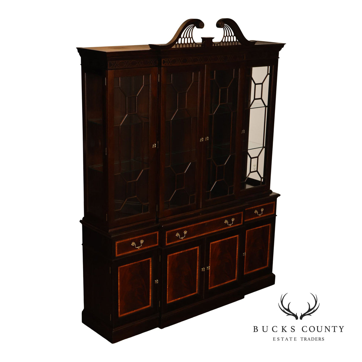Stickley Georgian Style Mahogany Breakfront China Cabinet