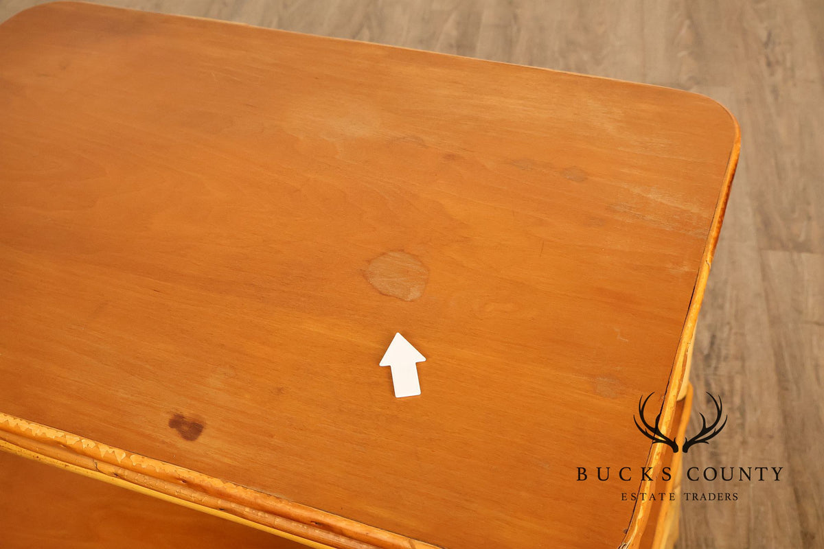 Vintage Mid Century Modern Two-Tier Bamboo End Table