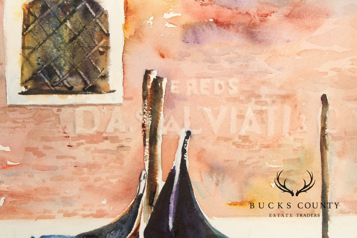 Judy Antonelli Framed Watercolor Painting, 'The Waiting Gondolas'