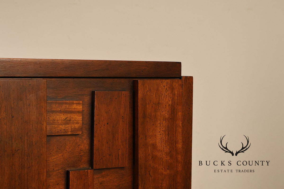 Vintage Lane Mid-Century Modern Brutalist Walnut Armoire