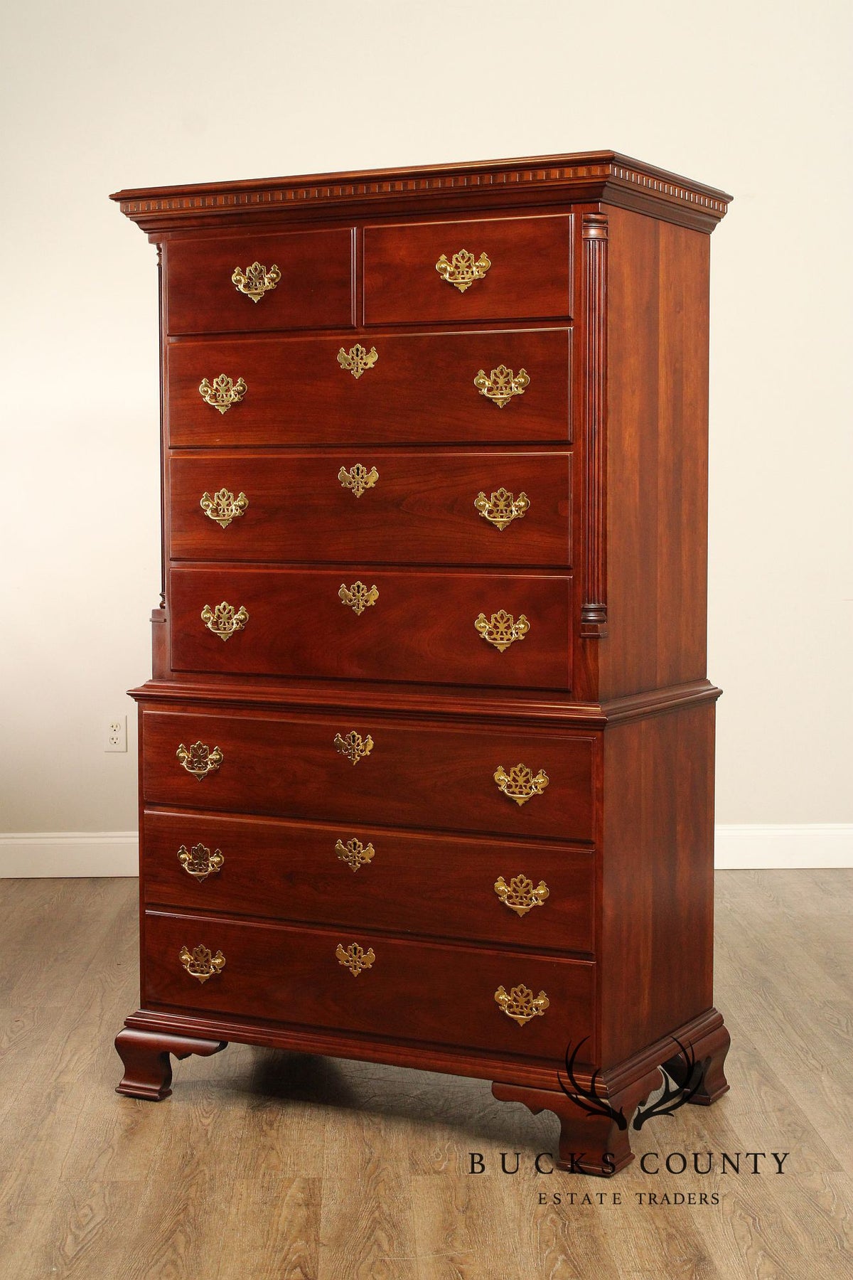 Statton Chippendale Style Cherry Chest on Chest